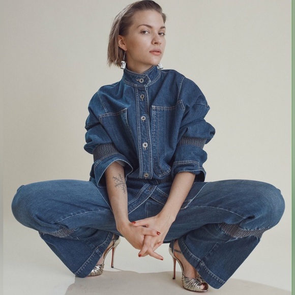 New Stella McCartney Ready to Wear Runway Denim Cinched Sleeve and Waist Top - Picture 1 of 9
